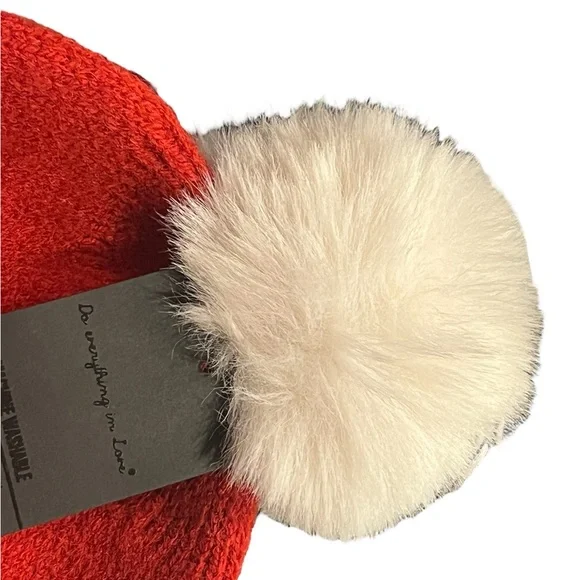 Red and White SNOW Pom Bennie Hat - Picture 5 of 9